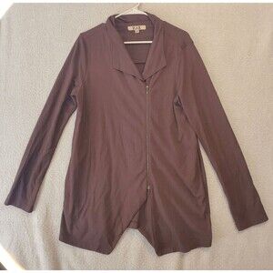 Flax Women's Full Zip Long Sleeve Brown Asymmetrical Sweater Small S